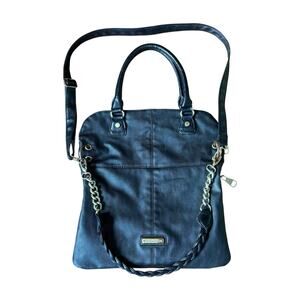 Steve Madden Large Black & Gold Leather Shoulder Bag w/ Chain Detail & Strap